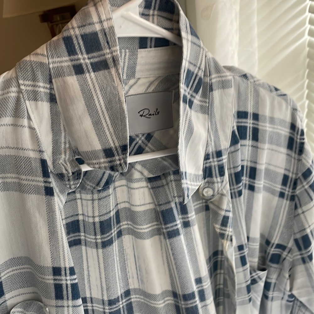Rails plaid button down, white and blue. Medium